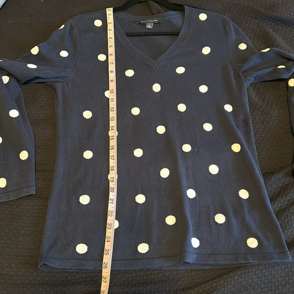 Tommy Hilfiger navy polkadot long sleeve v-neck sweater - Picture 4 of 5